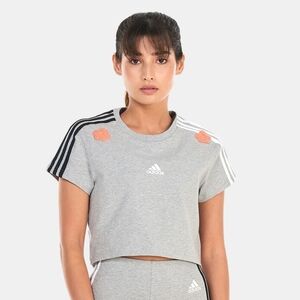Adidas 3-Stripes Flower Patch Cropped T-Shirt Size Large